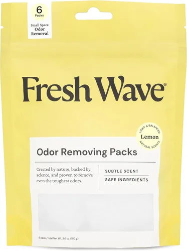 Fresh Wave Paquetes eliminadores y desodorizantes de olores de limón | Bolsa de 6 | Alivio de olores más seguro para espacios pequeños | Eliminador