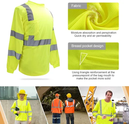 Miniatura 8 de A-SAFETY Camiseta de seguridad con logotipo reflectante de alta visibilidad de alta visibilidad Amarillo