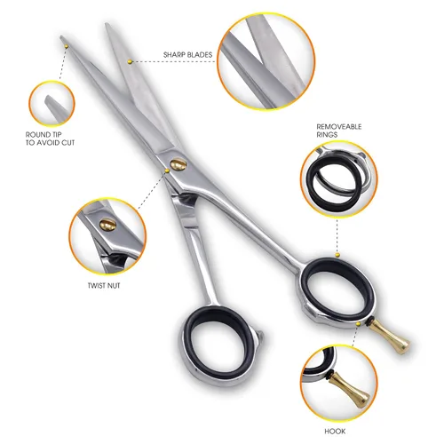 Miniatura 5 de Tijeras de corte de cabello profesionales J2, tijeras japonesas para peluquería, filo de afeitar, esteticistas, peluquerías (5.5 pulgadas, plateado)