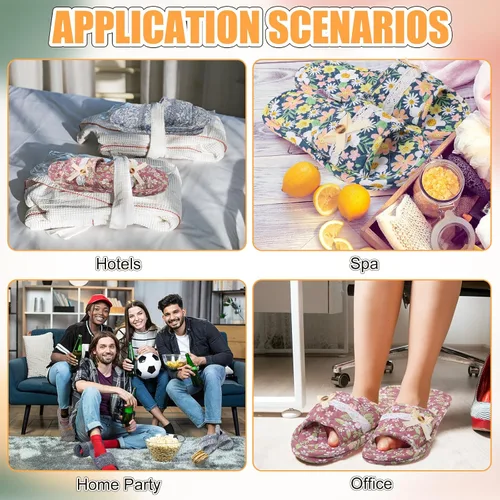 Miniatura 5 de Chuarry 10 pares de pantuflas de algodón floral para invitadas, mujeres, lavables, de algodón, con puntera abierta, para hotel, viajes, avión, spa