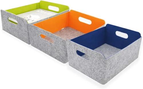 Miniatura 19 de Welaxy Cestas de almacenamiento plegables de fieltro, cubos de almacenamiento para estantes, caja de fieltro para niños, juguetes, revistas, libros