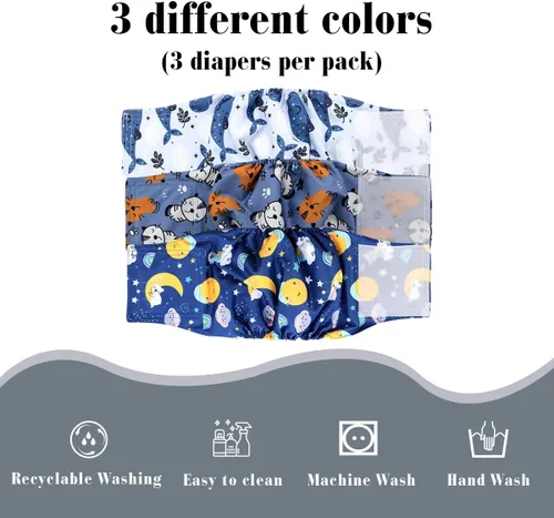 Miniatura 3 de Pañal reutilizable para perro macho, lavable, tela duradera y absorbente, envoltura para vientre (paquete de 3), color soñar, XL