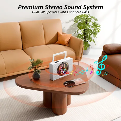 Miniatura 5 de Reproductor de CD portátil Boombox con Bluetooth - Reproductor de CD recargable con radio FM, USB, AUX, control remoto - Sistema de sonido estéreo