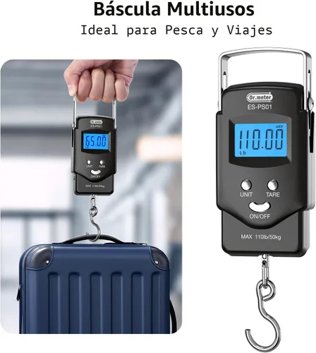 Miniatura 8 de Dr.meter Báscula de Pescado Báscula de Equipaje Equipo de Pesca - 110lb Pantalla LCD Digital Retroiluminada con Cinta Métrica Incorporada - Báscula