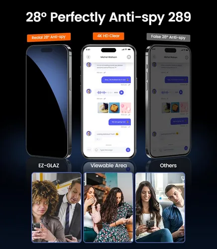 Miniatura 3 de EZ-GLAZ - Paquete de 4 protectores de pantalla de privacidad para iPhone 14 Pro [6.1 pulgadas], dureza 9H + 12 pies, grado militar, inastillable