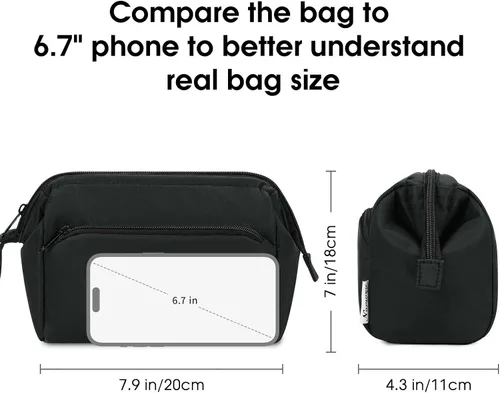 Miniatura 4 de Narwey Bolsa de maquillaje para mujer, bolsa de maquillaje de gran apertura, bolsa de cosméticos de viaje, bolsa organizadora de artículos de Negro