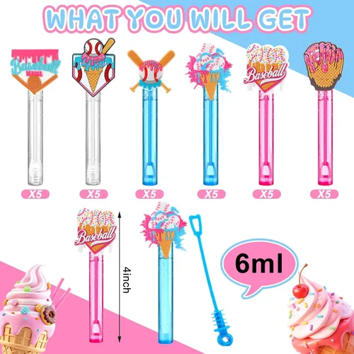Miniatura 3 de Foilswirl 30 piezas de burbujas de helado de béisbol, regalos de fiesta, mini varitas de burbujas, tubo a granel, bolsas de regalo, premios, regalo