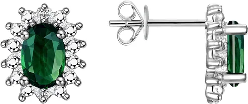 Miniatura 23 de Rylos Aretes tipo dormilona de plata de ley 925, ovalados y diamantes de 0.236 x 0.157 pulgadas, exquisitas joyas de piedra