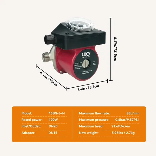 Miniatura 6 de BACOENG Bomba de recirculación de agua caliente, bomba de circulación de agua con inicio/parada automática y temporizador, cabezal ultrasilencioso