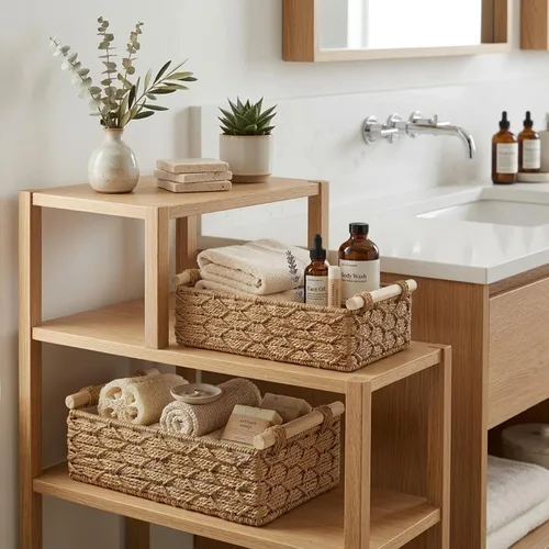 Miniatura 4 de DECOMOMO Cesta de almacenamiento de mimbre, cesta trasera del inodoro, organizador de baño, bandeja para tanque de inodoro, encimera, decoración