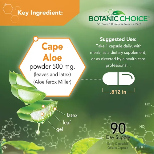 Miniatura 3 de Aloe Vera- Hoja y látex, digestivo, hígado, salud del estómago - Contiene aminoácidos, vitaminas, minerales, enzimas, 500 mg-Sin gluten, sin OGM-90