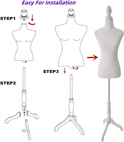Miniatura 4 de Maniquí femenino con torso de vestido con soporte de trípode de madera, altura ajustable de 55 a 67 pulgadas, cuerpo de maniquí para costura