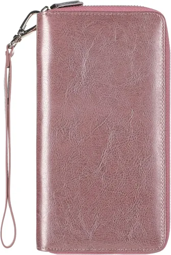 Miniatura 78 de Lavemi Pequeña cartera compacta para mujer, con bloqueo RFID, de piel auténtica, plegable, con ventanas de identificación