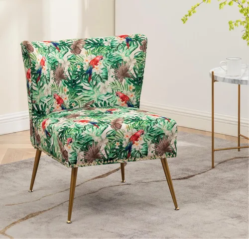 Miniatura 7 de Container Furniture Direct Thia Silla decorativa sin brazos para sala de estar, elegante asiento con ribete de cabeza de clavo, patas de metal 06