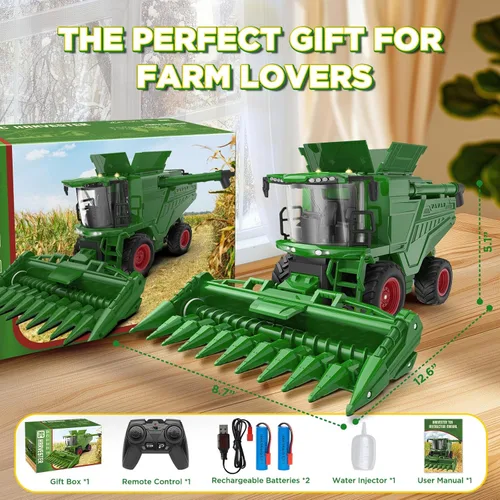 Miniatura 5 de Uarzt - Tractor cosechador con control remoto, juguete de tractor RC con cabezal de maíz, juguetes de tractor RC para niños de 3 años en adelante