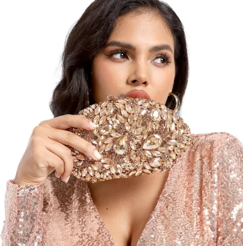 Miniatura 2 de Boutique De FGG Bolsos de noche de flores y embragues para mujer, bolsos formales de diamantes de imitación, bolsos de mano de cristal de boda