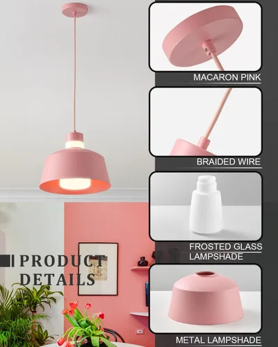 Miniatura 3 de ANYLOVE Macaron - Lámpara colgante de isla de cocina, lámparas colgantes rosas de 11 pulgadas con pantalla de vidrio esmerilado, altura ajustable