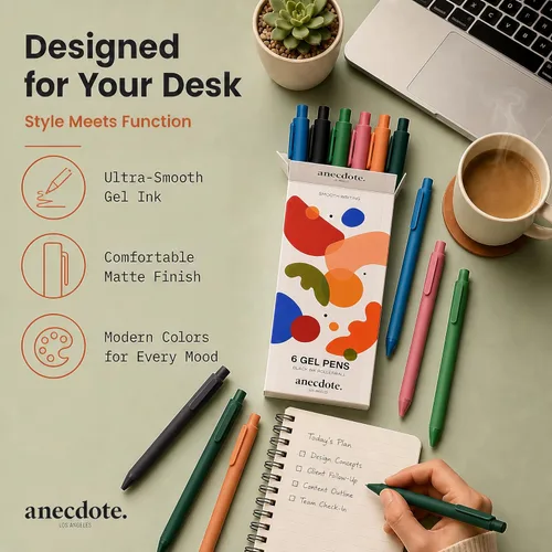 Miniatura 6 de ANECDOTE. Journaling Pens Set (6 Pack) Black Ink Planner Pens, Fine Point Pens (0.5mm) Cute Journal Accessories, Retractable Gel Pen Set, Smooth