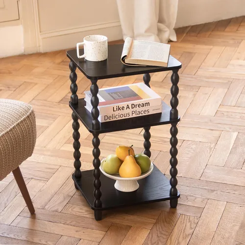 Miniatura 2 de Fultyle - Mesa auxiliar, mesa auxiliar pequeña con estante de almacenamiento, mesita de noche vintage para sala de estar, dormitorio, oficina y Negro