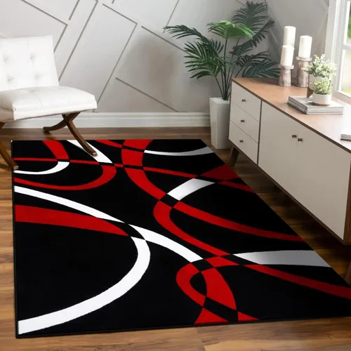 Miniatura 26 de 2305 Alfombra abstracta moderna roja, negra, y beige, Polipropileno, Gris