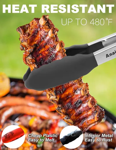 Miniatura 6 de Anaeat Pinza de bloqueo de silicona antiadherente - Pinza de cocina de acero inoxidable de 7" mini con puntas de silicona antideslizantes y agarre 1