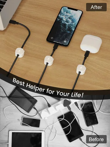 Miniatura 8 de Clips magnéticos para cables [bloqueo 1s], organizador de cables adhesivos para mesita de noche, paquete de 6 clips de gestión de cables