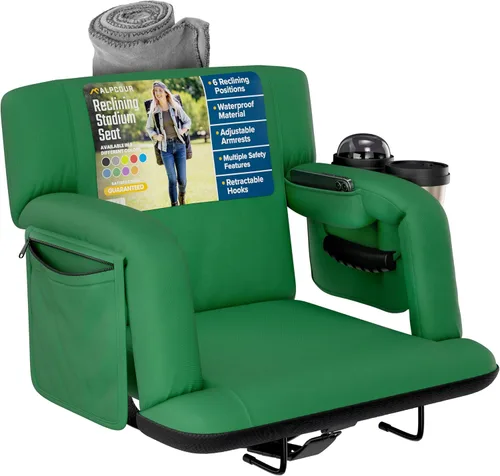 Miniatura 10 de Asientos de estadio reclinables para gradas con respaldo – Cojín ancho para silla de grada, reposabrazos, bolsillos grandes y múltiples