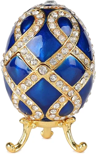 QIFU Caja de baratija de estatuilla de huevo de Pascua azul vintage con bisagras, regalo único para la familia (QF5630)
