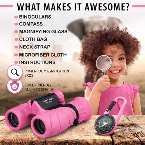 Miniatura 44 de Binoculares para niños – Juguete perfecto para niños pequeños y niñas – Juego extenso que incluye lupa y brújula – Potente aumento 8 x 21 – niños