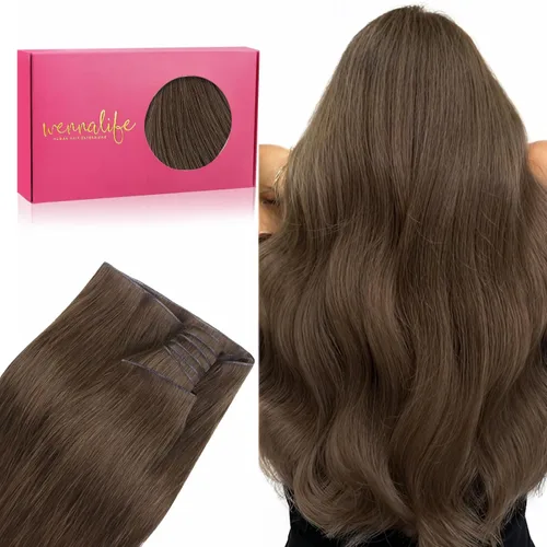 Miniatura 28 de WENNALIFE Extensiones de cabello humano real, 20 pulgadas, 3.53 onzas, color marrón chocolate, trama, cabello Remy atado a mano, extensiones