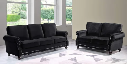 Miniatura 10 de Container Furniture Direct Lotus - Sofá biplaza tapizado de terciopelo moderno de mediados de siglo, con brazos enrollados, color beige