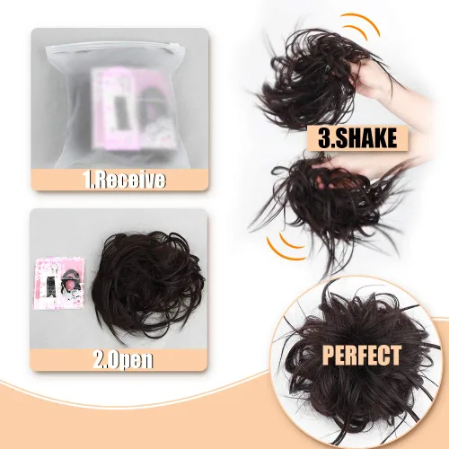 Miniatura 8 de HMD - Extensiones de cabello tipo chongo alborotado con rodelo despeinado, banda elástica de goma, extensiones de cabello sintético para mujer