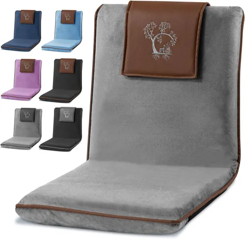 Miniatura 8 de Silla de meditación japonesa de suelo con soporte para la espalda para adultos - Silla de meditación premium con respaldo ajustable y plegable