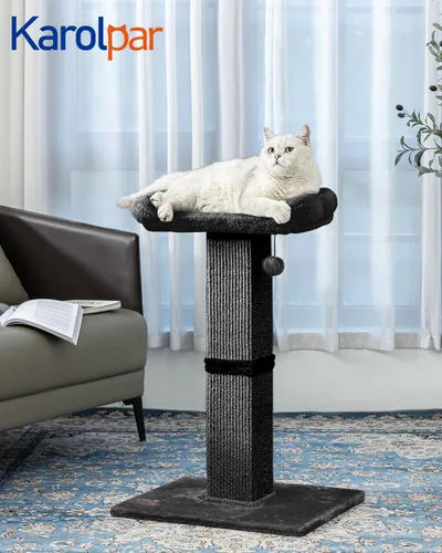 Miniatura 2 de Karolpar Rascador de gato de 32 pulgadas para gatos de interior, rascador de sisal para gatos con percha de felpa, poste grande para rascar