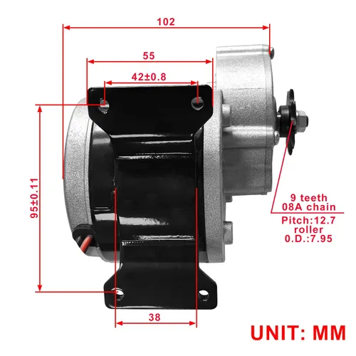 Miniatura 3 de Motor de reducción de engranajes DC 12V 250W con piñón de 9 dientes, motor cepillado MY1016Z2 para scooter E, sillas de ruedas eléctricas