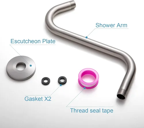 Miniatura 6 de OFFO Brazo de extensión de cabezal de ducha de 10 pulgadas, brazo de ducha en forma de S de níquel cepillado con brida, extensión de brazo de ducha