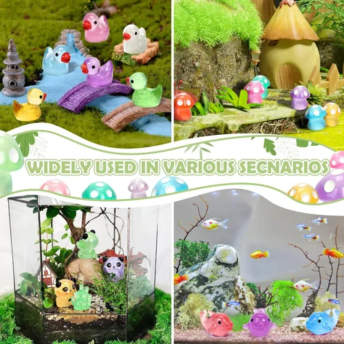 Miniatura 5 de Mini Patos de Resina Luminosos Animales Pequeños que Brillan en la Oscuridad Pato Panda Delfín Hongo 4 Juegos de Combinación para Jardín Micro