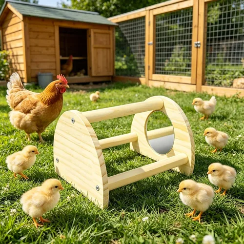 Miniatura 5 de Perca de pollo de pino con espejo, barra de gallo fuerte para pollitos de la selva, juguetes de pollo para gallinero y criador, juguetes de perca