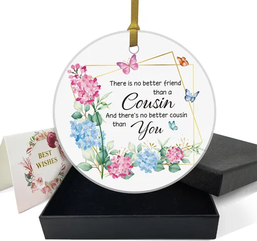 REWIDPARTY Adorno floral de primo, placa de recuerdo para árbol de Navidad, regalo de graduación, cumpleaños, para mujeres y hombres, adorno de