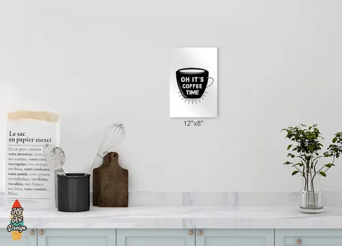 Miniatura 5 de HB Art Design Oh It's Coffee Time - Taza con cita y taza en blanco y negro con impresión de metal, arte de pared de cafetería, decoración