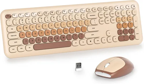 Miniatura 24 de Combo de teclado y mouse inalámbricos de 104 teclas, tamaño completo, color azul con teclas redondas silenciosas, ideal para portátiles y Azul blanco