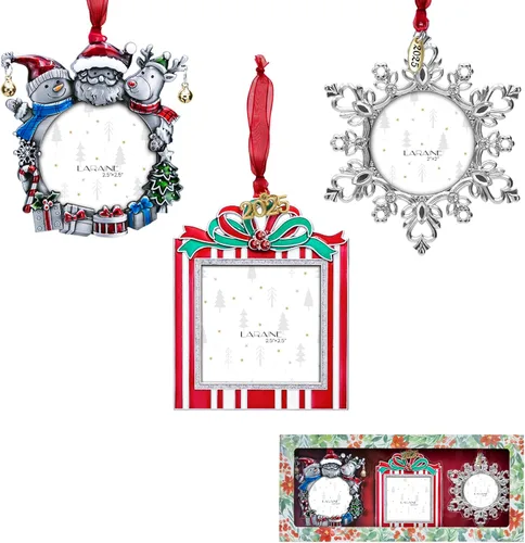 Adornos de árbol de Navidad Laraine – Juego de 3 piezas colgantes decorativos, regalo de recuerdo navideño 2025, colgante con inserto de marco de