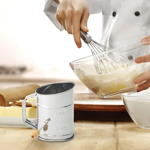 Miniatura 2 de Tamiz de mano con manivela de Mrs. Anderson’s Baking, acero inoxidable, para harina y azúcar glaseado, 1 taza, plateado