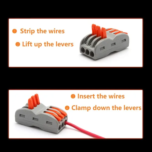 Miniatura 6 de x xotic tech 10 conectores de cable de palanca de empuje de 3 en 3 salidas, conectores compactos de cable de empuje de 3 circuitos, cables de 28 a