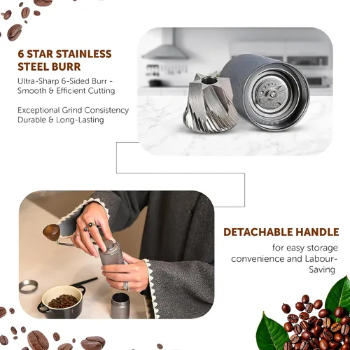 Miniatura 8 de Molinillo de café manual de acero inoxidable 5 en 1, molinillo de café expreso, molinillo de café manual, molinillo de café, molinillo de café