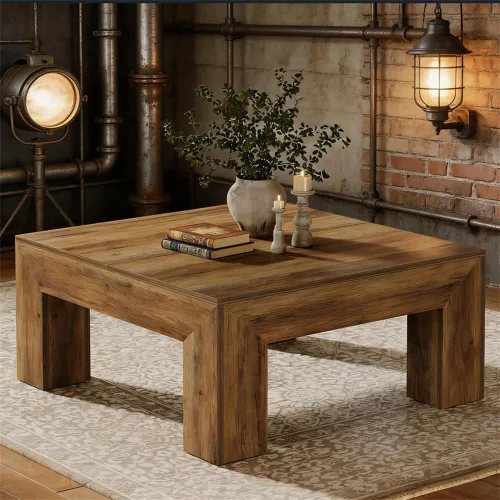 Miniatura 3 de Mesa de centro de madera, 39.37 pulgadas, cuadrada de mediados de siglo, mesa central de madera moderna de madera de fibropanel de densidad media