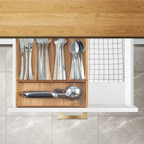 Miniatura 5 de KITEISCAT Organizador de cubiertos de madera de acacia, organizador de cajones de utensilios de cocina para tenedores, cuchillos y cucharas, bandeja