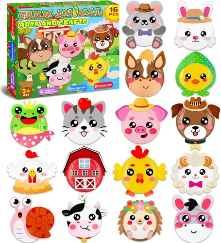 Miniatura 7 de Paquete de 16 Artes y Manualidades para Niños, Manualidades para Niños Pequeños Kit de Arte de Platos de Papel de Animales Regalo para Niños y Niñas