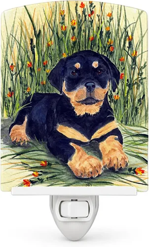 Caroline's Treasures SS8107CNL Rottweiler - Luz nocturna de cerámica compacta, con certificación UL, ideal para dormitorio, baño, guardería,