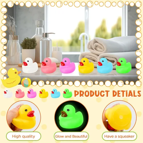 Miniatura 3 de 24 patos de goma que brillan en la oscuridad de 2.2 pulgadas, mini pato de goma fluorescente, juguetes flotantes para tina de bebé, fiestas